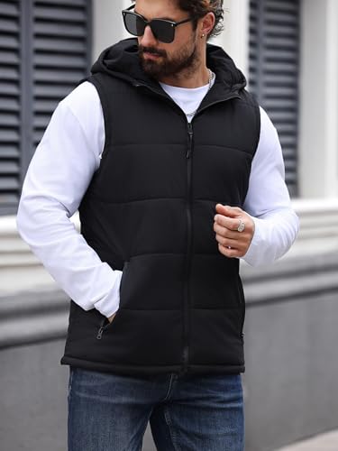 Image of SOLY HUX Men's Zip Up Puffer Vest Sleeveless Hoodies Coat Warm Outerwear with Pockets Plain Black Medium