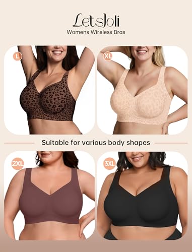 Image of LetsJoli Bras for Women Supportive Wireless Push Up Bra Full Coverage No Underwire Seamless Plus Size for Older Women
