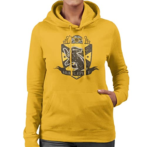 All+Every Harry Potter Hufflepuff Quidditch Distressed Shield Women's Hooded Sweatshirt Gold