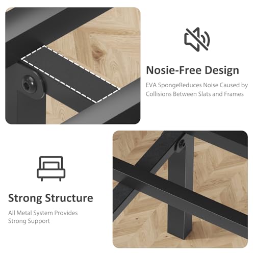 Image of Fluest Twin Bed Frame with Headboard and Footboard, Metal Twin Bed Frame with Under Bed Storage, All-Metal Support System, No Box Spring Needed, Easy Assembly,Rustic Grey