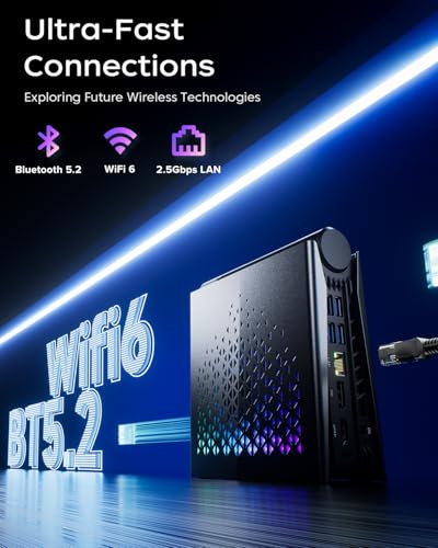 Warlord Mini AM08Pro Mini PC, AMD Ryzen 7 8845HS (fino a 4,9 GHz), 32GB DDR5 1TB NVME SSD, Micro Desktop Computer con regolazione a 3 modalità?HDMI*2/ Type-C/RGB/WIFI6/BT 5.2/Dual Ventola? - PC Desktop - Immagine 7