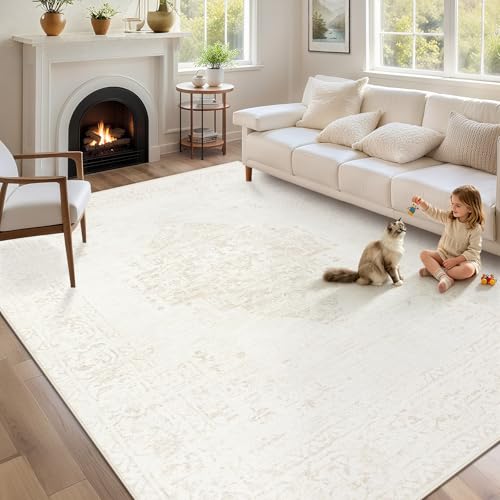 Washable Rugs 5x7 Living Room Rug: Vintage Neutral Area Rugs