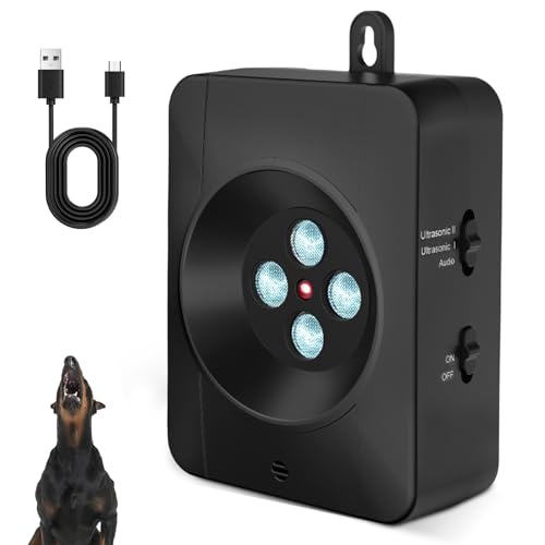 Anti Bell Gerät Hunde, 4 Sendern Wiederaufladbares Antibell für Hunde, Antibell für Kleine Mittel Große Hunde, 33Fuß Automatisch Antibell Ultraschall Gerät Sicher Hundebellen Stoppen Innen Draußen