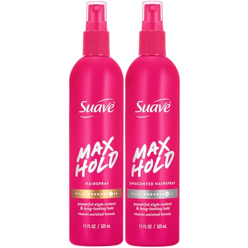 Suave Hairspray Max Hold Variety 2-Pack, Unscented & Scented Formulas – Non-Aerosol Hairspray, 11 Oz Ea