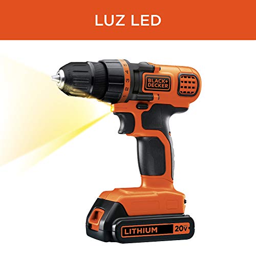 BLACK+DECKER Parafusadeira e Furadeira de 3/8 Pol. (10mm) a Bateria 20V Ion-Litio 650 RPM com 50 Ace