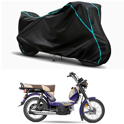 Image of Waterproof Bike Body Cover Compatible for | TVS XL100 Heavy Duty i Touch BS6 | Taffeta Fabric, Sky Piping Design, Bottom Elastic Fit | Dustproof, Sun UV & Rain Protection for All Weather.