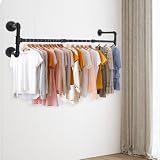 JUDEMII Wandmontierter Kleiderständer Metall 30kg Tragkraft | Stahl Kleiderbügelhalter Wandregal | Für Kleidung/Decken/Handtücher | Schlafzimmer Organizer Bekleidungsladen Balkon Waschküche