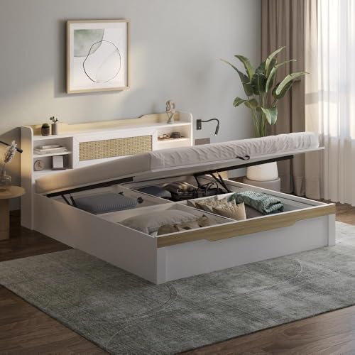 Image of Wakefit Bed | 3 Yr Warranty | King Size Bed, Comes with Hydraulic Storage, Noise-Free, Density: 680-750 kg /m, Termite & Borer Resistant, Fits Mattresses Up to 8 inches (Halos 78 x 72 - Frosty White)