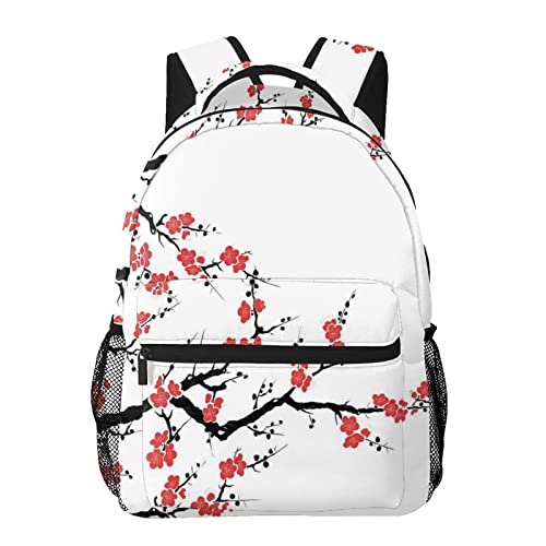 Unisex 16Inch Large Capacity School Backpack Simplistic Cherry Blossom Tree Asian Botanic Themed Pattern Fresh Organic Lines Art Fashion Laptop Backpack Casual Travel Backpack Gift