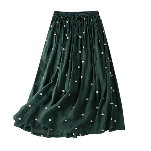 Women's Polka Dot Lightweight Casual Skirt, Drawstring Elastic Waist Flowy Midi Skirts Boho Loose Vacation Clothes