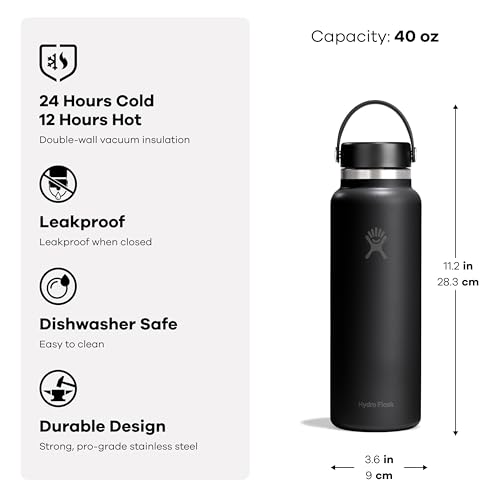 Image of Hydro Flask Water Bottle - Insulated Stainless Steel - Wide Mouth Flex Lid, Non Spill, Leakproof and Refillable in 40 Oz Harbor Blue