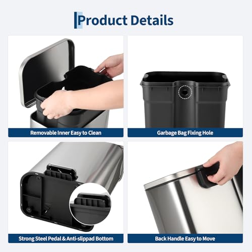 Caneca de basura rectangular de acero inoxidable 20L miniatura 5