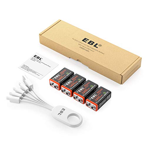 Ebl Usb Rechargeable 9V Lithium Batteries - 5400Mwh Long Lasting Li-Ion Batteries With Micro Charging Cable - Quick Charge In 2 Hours (4 Pack) #TOP6