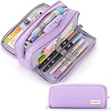 CICIMELON Large Capacity Pencil Case 3 Compartment Pouch Pen Bag for School Teen Girl Boy Men Women (Purple)