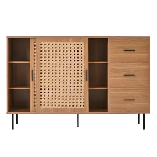 Aparador natural de ratán de 140 cm armario de almacenamiento buffet 6