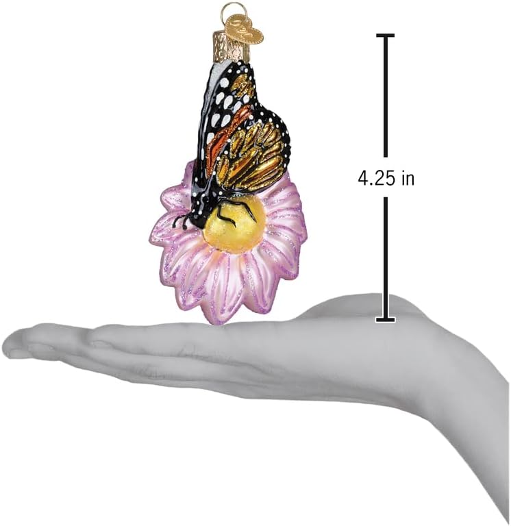 Old World Christmas Monarch Butterfly On Flower Glass Blown Ornament for Christmas Tree, Handcrafted Holiday Decoration, Insect Collection - Image 5