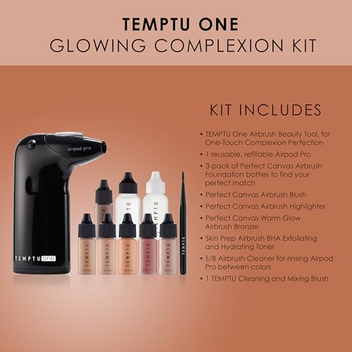 TEMPTU One Airbrush Make-up Kit with Cordless Compressor, 6 Shades: 11-Piece Set, Portable Air Brush Machine & Airpod Pro, 3 Shades of Foundation, Blush, Bronzer, Instant Concealer, Perfect Complexion - Image 5