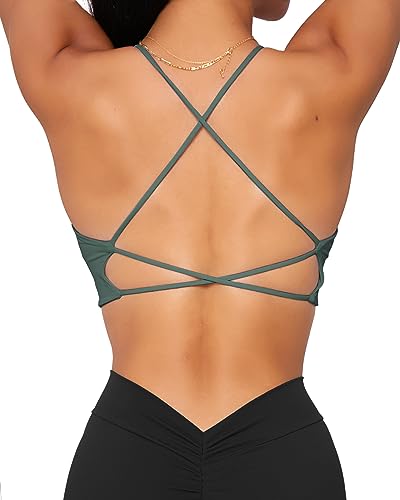 Image of Danysu Backless Sports Bra Soft Workout Tops with Removable Padded Yoga Training Bras Strappy Going Out Top