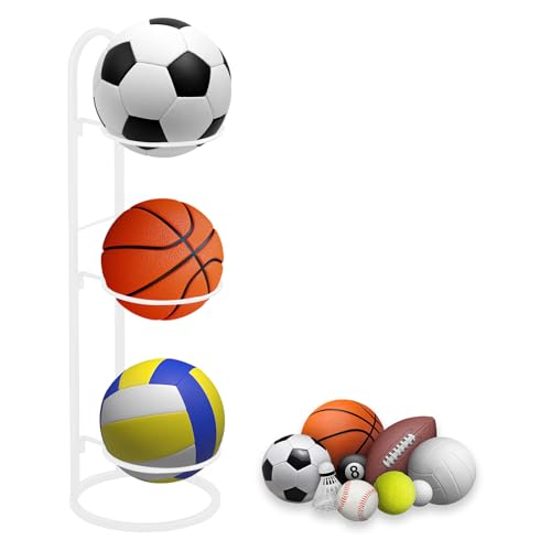 thirei 3 Capas Soporte para Balón de Fútbol, Soporte Vertical para Pelotas de Futbol, para Guardar Balones de Baloncesto, Fútbol y Voleibol, Blanco