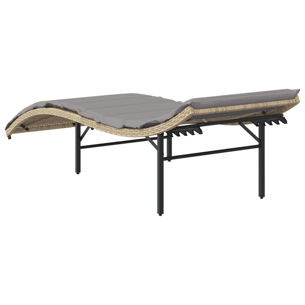 Lettino Prendisole Beige con Cuscini Grigi 55x199x50 cm Polyrattan Letto Solarium Regolabile 3 Posizioni Robusti da Giardino Esterno Poltrone Relax Lounge con Struttura Acciaio Resistente UV 110 kg