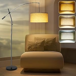 Arc Floor Lamp for Living Room, Modern Adjustable Swing Arm Floor Tall Lamp Traditional Standing Lamps for Bedroom, Overhanging Linen Drum Shade Vintage Floor Sofa Lamps for Reading Office Lighting