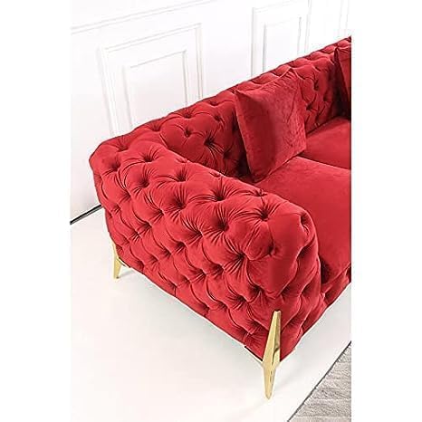 Image of A to Z Furniture Modern Classic Fabric & Valvet Tufted Chesterfield Sofa Living Room and Office (3+1= 4 Seater Sofa Set with Footrest Burgundy)