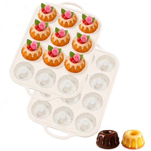 SJ Silicone Mini Fluted Tube Pan with Metal Reinforced Frame, Non-Stick (2PCS), moldes de silicona para gelatina, Small Cake Baking Pan for para chocoflan, Donuts, Cornbread, Brownies, Jellies