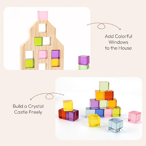 Image of Woodtoe 36 PCS Rainbow Acrylic Gem Blocks, Wooden Blocks for Kids Ages 3-6