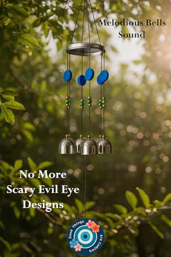 Image of Paradigm Pictures inchGood Things are Coming Evil Eye Wind Chime | Positive Energy Home Decor Hanging | 7 Metal Bells for Balcony, Garden & Diwali Gift inch