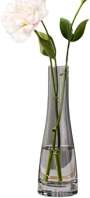 Hand Blown Glass Bud Vase, Single Stem Flower Vase for Wedding Party Home and Office Table Decor Gray