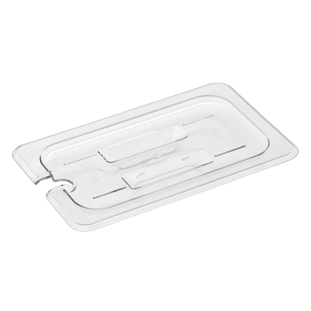 Fourth-Size Clear Polycarbonate Notched Food Pan Cover w/Handle - 10 3/7" L x 6 7/16" W by HUBERT – Polycarbonate (PC), Clear, Model 107023