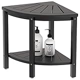 Bamboo Corner Shower Stool Bench Waterproof - with Storage Shelf for Shaving Legs or Seat in Bathroom & Inside Shower