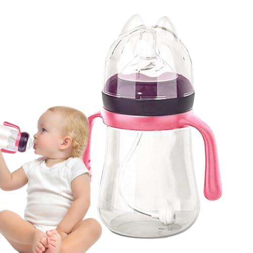 哺乳瓶、母乳育児用哺乳瓶 - 哺乳瓶シリコン乳首付き 240ml 哺乳瓶 | 赤ちゃんと子供用ミルクボトル、落下防止、鼓腸防止、大口径ベビーウォーターカップ、ストロー付き大容量ミルクボトル、新生児、握りやすいハンドルの哺乳瓶、赤ちゃん、男の子、女の子の授乳
