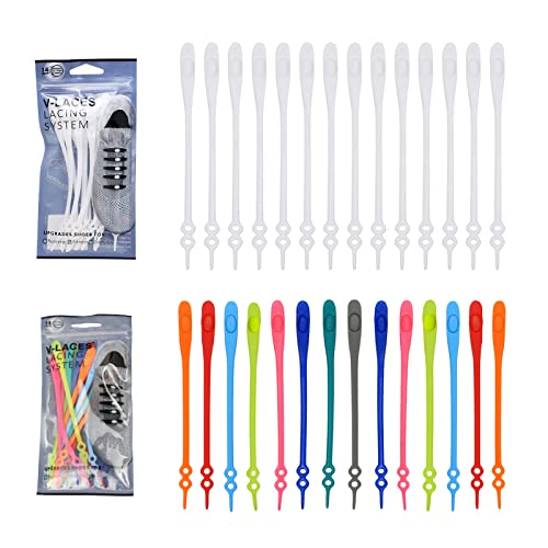 stillwen 14 Pcs Blanche No Tie Lacets +14 Pcs Coloré Lacets Faciles, Lacets Élastiques pour Adultes et Enfants, Lacets Élastiques Sans Nœud en Silicone, Lacets Élastiques pour Baskets Cover