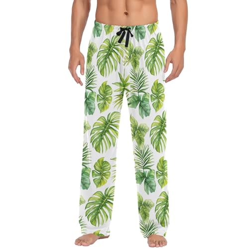 Tropical Palm Leaves Pajama Pants Watercolor Tree Lounge Sleepwear PJs Men's Pajama Bottoms Sleep Pants XXL