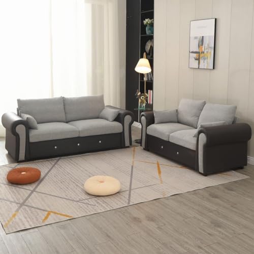Panana Fabric sofas - 3 & 2 seater sofa settee- 3 seater and 2 seater Sofa sets For Living Room, Grey, Light Gray - Image 8