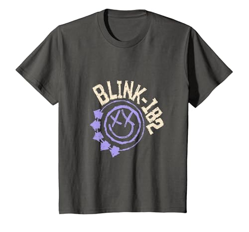 Image of Official Blink-182 Purple Smiley Logo T-Shirt, Youth, Asphalt Grey, Medium