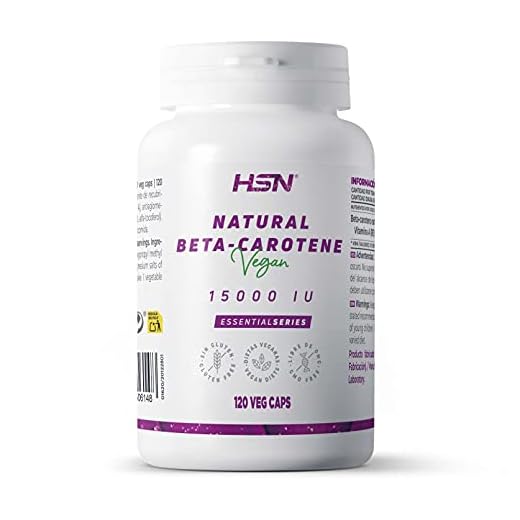 Beta Caroteno 15000 UI de HSN | 120 Cápsulas Vegetales de Betacaroteno 100% Natural Equivalencia 1500 MCG de Retinol (Fuente Vitamina A) | No-GMO, Vegano, Sin Gluten
