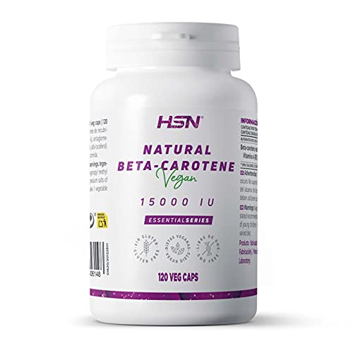 HSN Beta Caroteno Natural 15000 UI (Vitamina A) | 120 Cápsulas Vegetales | 100% Betacaroteno Equivalencia 1500mcg de Retinol (Fuente Vitamina A) | No-GMO, Vegano, Sin Gluten