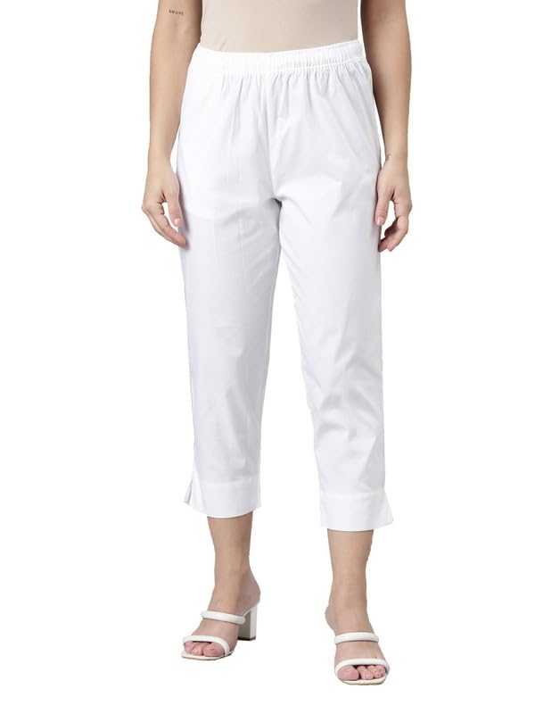 Image of GO COLORS Solid Cropped Pencil Pant for Women | Breathable, Side Pocket