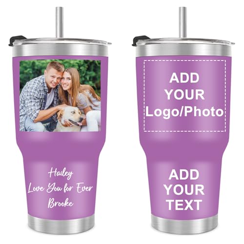 Tasses à café Thermos Personnalisé avec Photo et Texte Gobelets Maigres En Acier Inoxydable 30oz 890ml Coupe Tumbler Personnalisée Travel Mug Tumbler Gobelet Isotherme avec Paille Termos