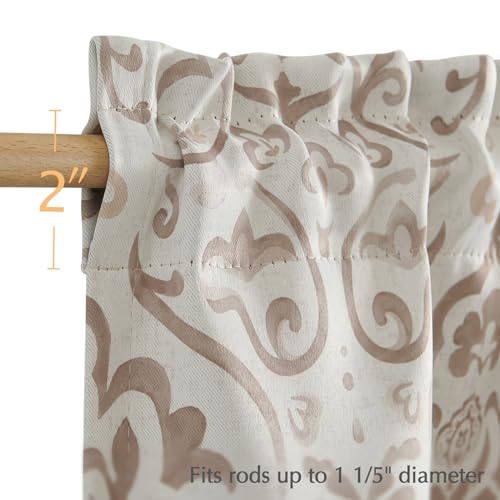 Jinchan Blackout Valance Floral Curtain For Kitchen Living Room Room Darkening Vintage Country Farmhouse Valance Damask Medallion Printed Window Treatment Rod Pocket 1 Panel 16 Inch Taupe thumb #5