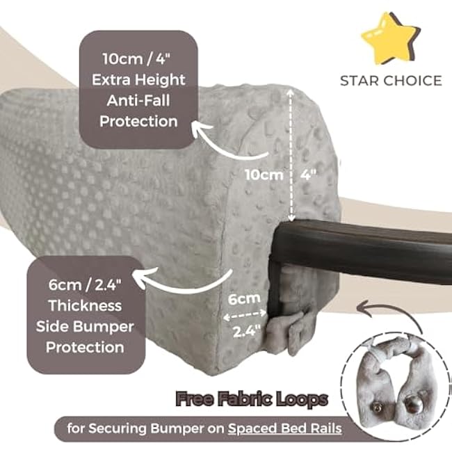Wonder Space Toddlers' Bed Rail Bumpers Protecter - Children's Bed Guardrail Padding - Anti-Collision | Increased Height | Fall Prevention - Easy Installation Enhanced Safety Mostly Fit (Grey, 3ft)