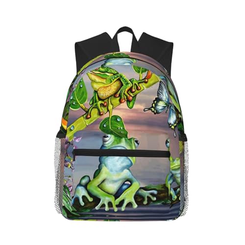 Sac à dos classique de voyage imperméable imprimé grenouilles et lac