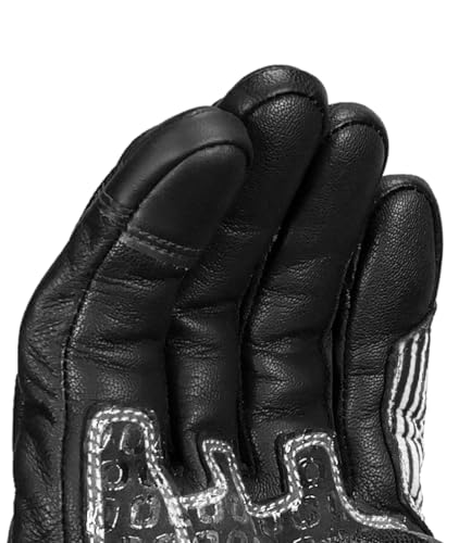 Image of Rynox Tornado Pro 5 Gloves | Semi-Gauntlet Motorcycle Riding Gloves with Carbon Fiber Protectors, Fast-R Palm Sliders | D3O Impact Foam and Touchscreen Compatibility - Black White, Small
