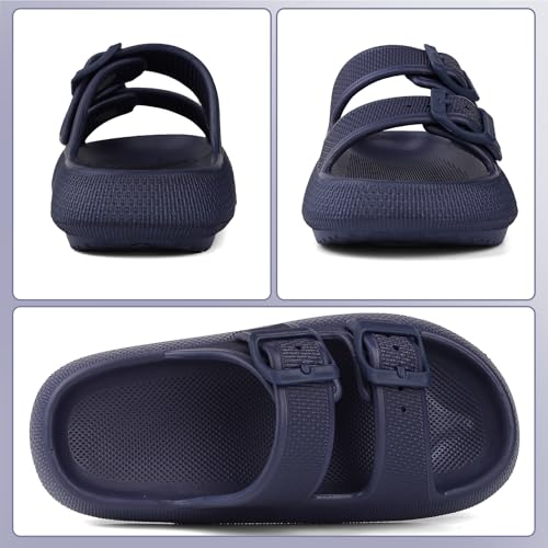 Kids Cloud Buckle Slides丨Boys Girls Slip On Sandals丨Youth Adjustable Flip Flops丨EVA Summer Slippers Beach Pool Shower Shoes（12 Little Kids - 7 Big Kids）2