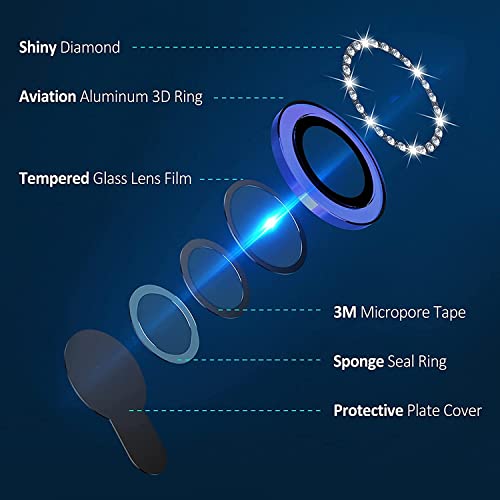 Image of for iPhone 11 /12 /12 Mini Camera Lens Screen Protector Tempered Glass [Set of 2] [High Definition Anti-Scratch /Dust, Metal Ring Film]- Blue Diamond