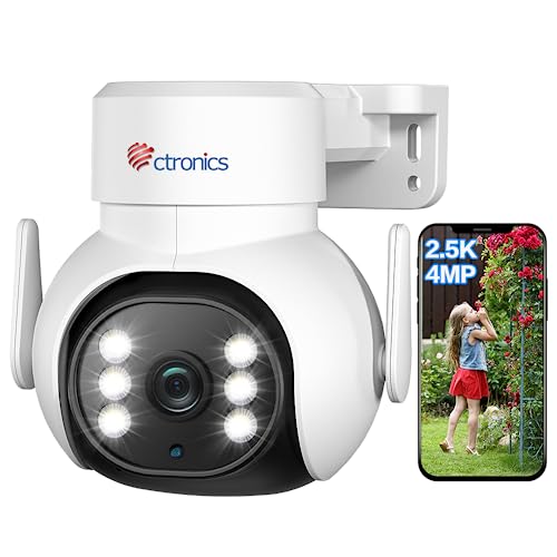 Ctronics 690 Camera 2.5K 4MP Überwachungskamera Aussen WLAN 2,4/5GHz, PTZ IP Kamera Outdoor Personenerkennung mit Automatischer Verfolgung, 30M Farbnachtsicht 2560x1920, Zwei-Wege-Audio