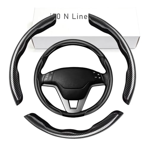 Carbon Fiber Anti-Skid Steering Wheel Cover, Compatible with Hyundai i20 N Line 2020-2023 Snap on Car Steering Wheel Cover Set Accessories 3pcs Wrap Grip Non Slip Protector