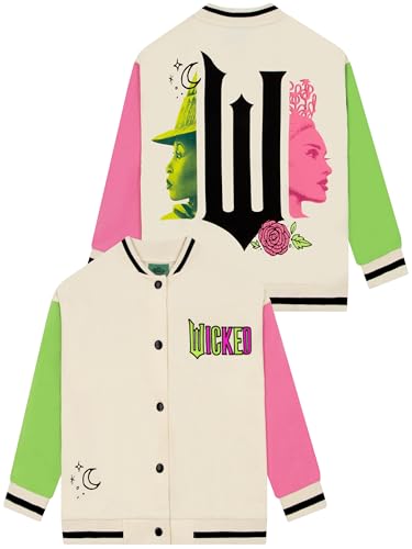Wicked Baseball Jacke Mädchen, Glinda & Elphaba College Jacke Mädchen, Baumwolle Collegejacke Kinder, Elfenbein 140